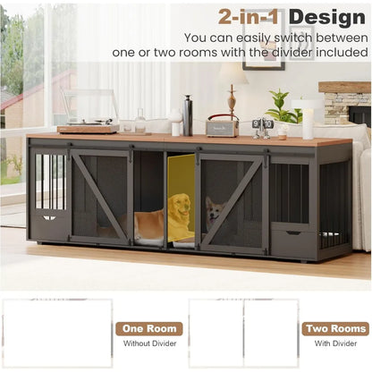 94.5-Inch Double Dog Crate Furniture with Drawers