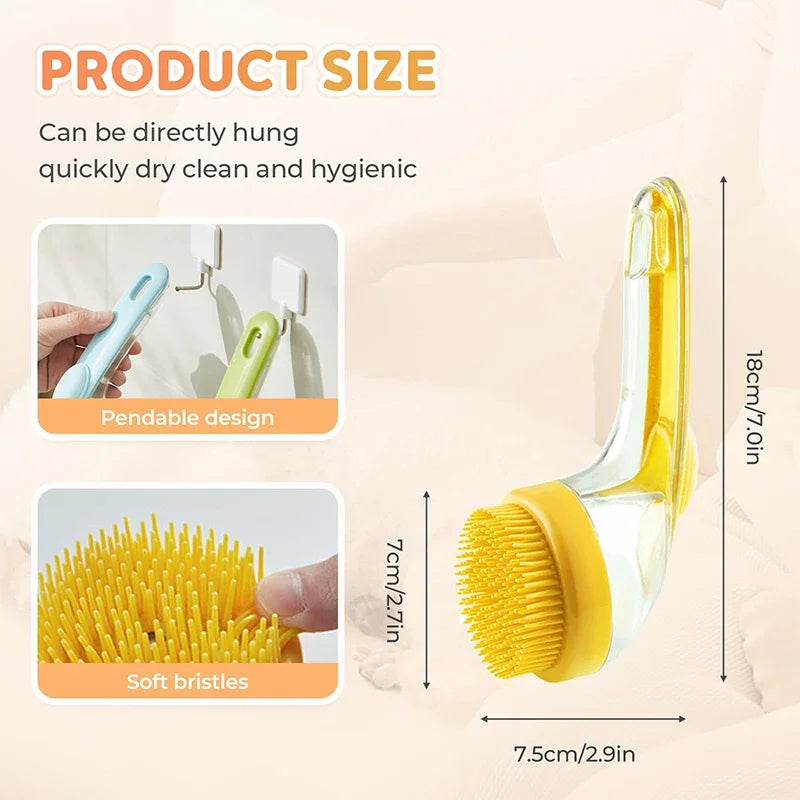 2-in-1 Long Handle Pet Bath Brush with Dispenser