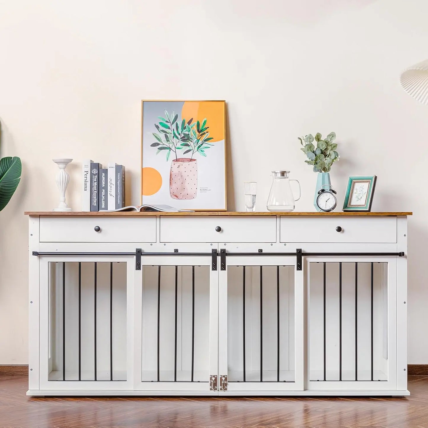 72-Inch Wooden Dog Crate Furniture with Drawers