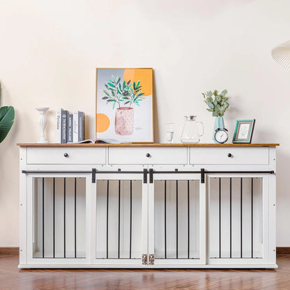 72-Inch Wooden Dog Crate Furniture with Drawers