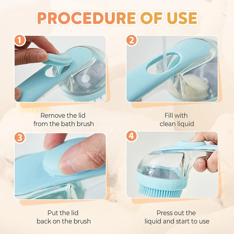 2-in-1 Long Handle Pet Bath Brush with Dispenser