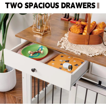 72-Inch Wooden Dog Crate Furniture with Drawers