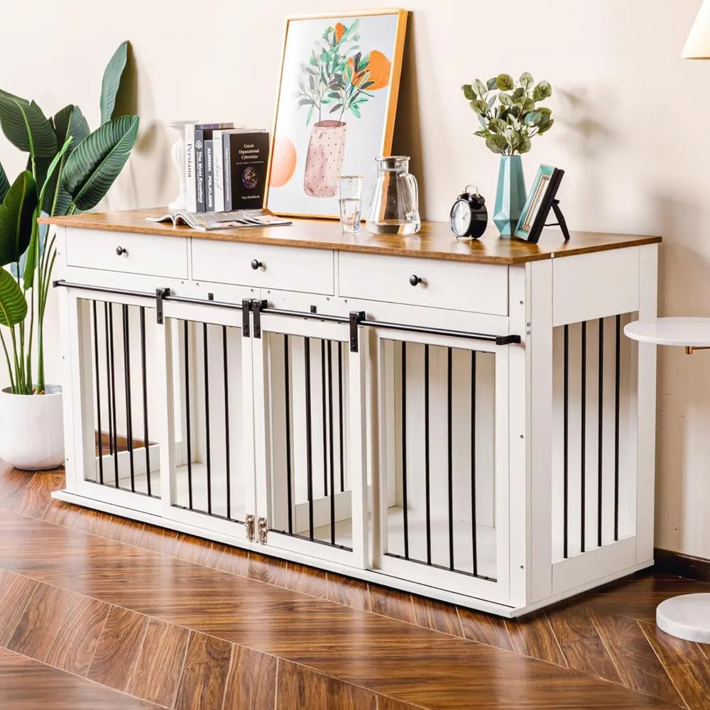 72-Inch Wooden Dog Crate Furniture with Drawers