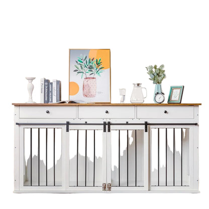 72-Inch Wooden Dog Crate Furniture with Drawers