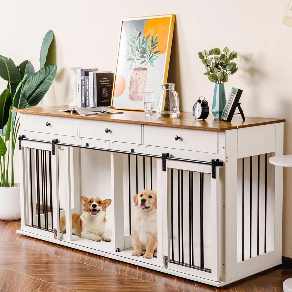 72-Inch Wooden Dog Crate Furniture with Drawers