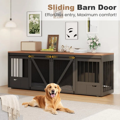 94.5-Inch Double Dog Crate Furniture with Drawers