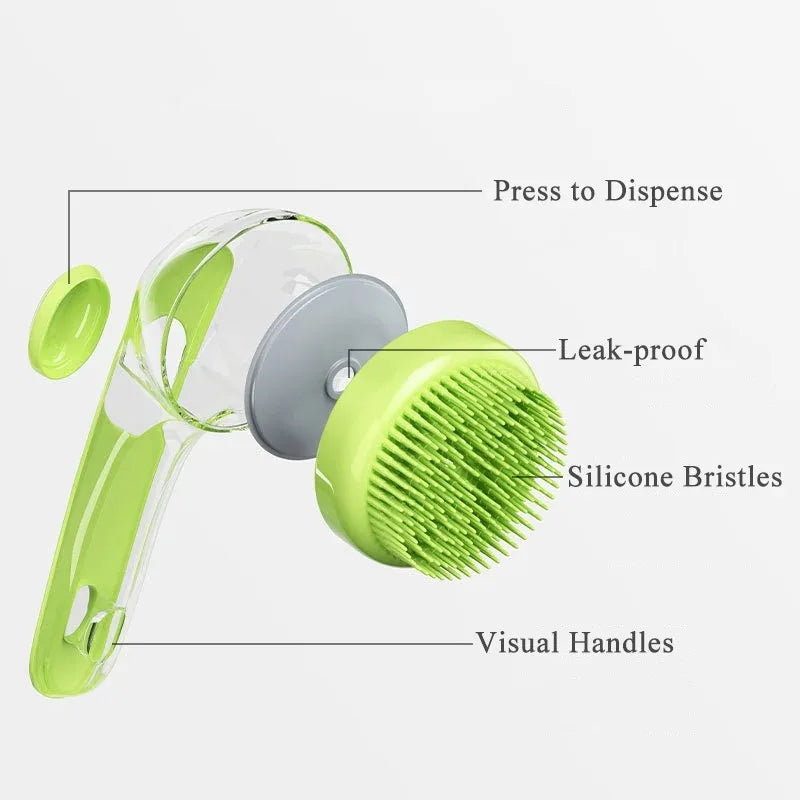 2-in-1 Long Handle Pet Bath Brush with Dispenser