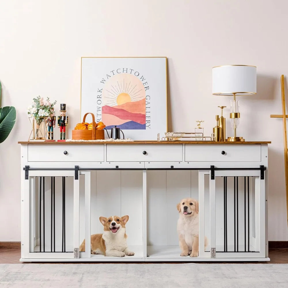 72-Inch Wooden Dog Crate Furniture with Drawers