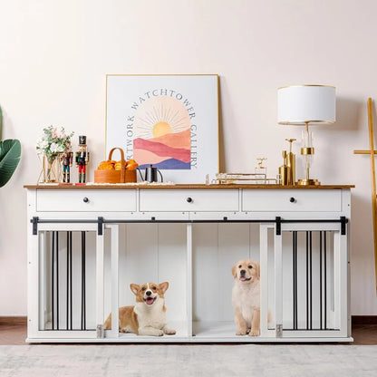 72-Inch Wooden Dog Crate Furniture with Drawers