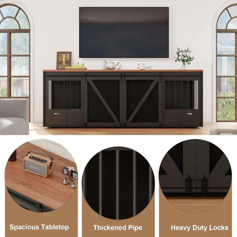 94.5-Inch Double Dog Crate Furniture with Drawers