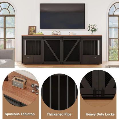 94.5-Inch Double Dog Crate Furniture with Drawers