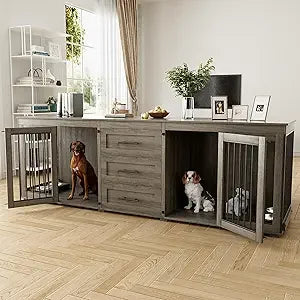 94.5-Inch Double Dog Crate Furniture with Drawers