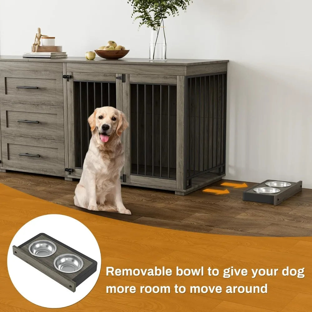 94.5-Inch Double Dog Crate Furniture with Drawers