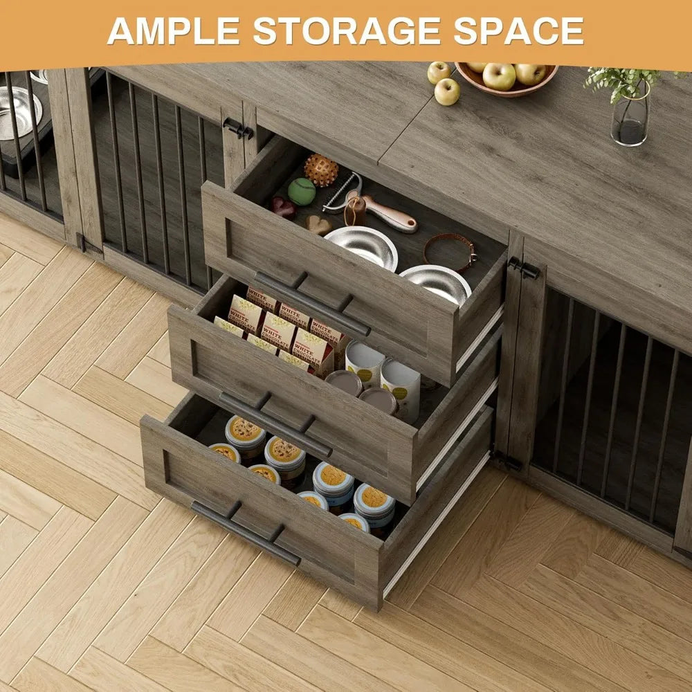94.5-Inch Double Dog Crate Furniture with Drawers