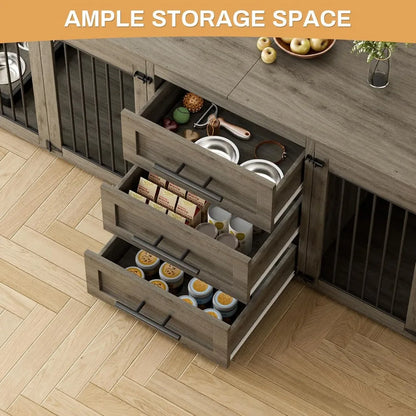 94.5-Inch Double Dog Crate Furniture with Drawers