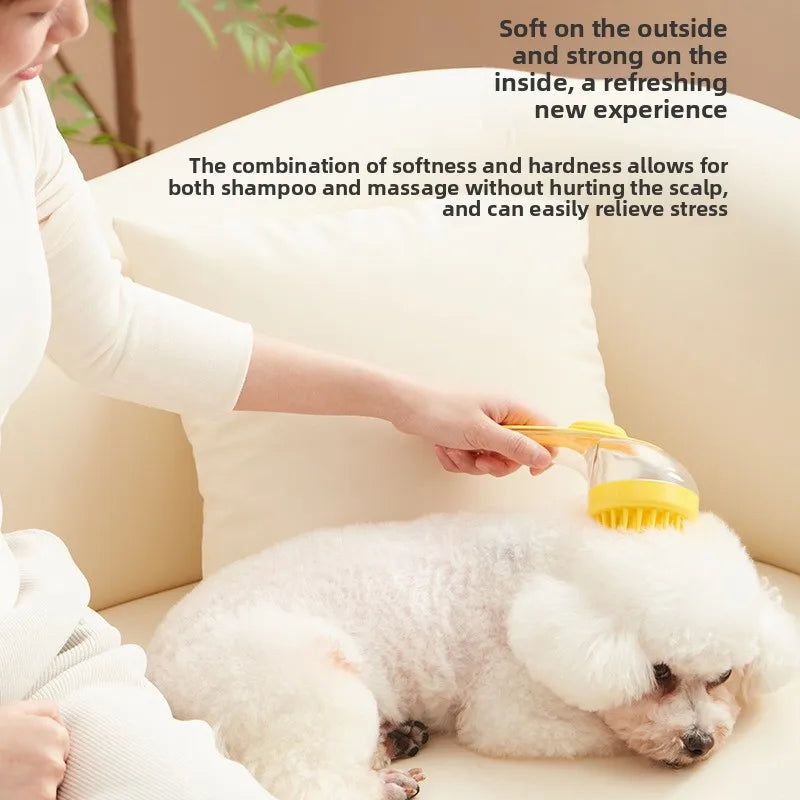 2-in-1 Long Handle Pet Bath Brush with Dispenser