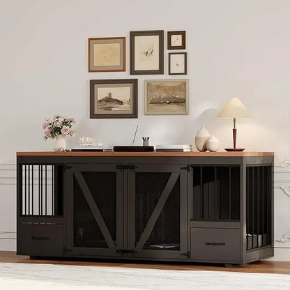 94.5-Inch Double Dog Crate Furniture with Drawers