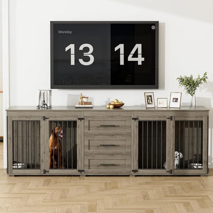 94.5-Inch Double Dog Crate Furniture with Drawers