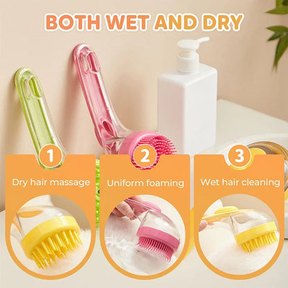 2-in-1 Long Handle Pet Bath Brush with Dispenser