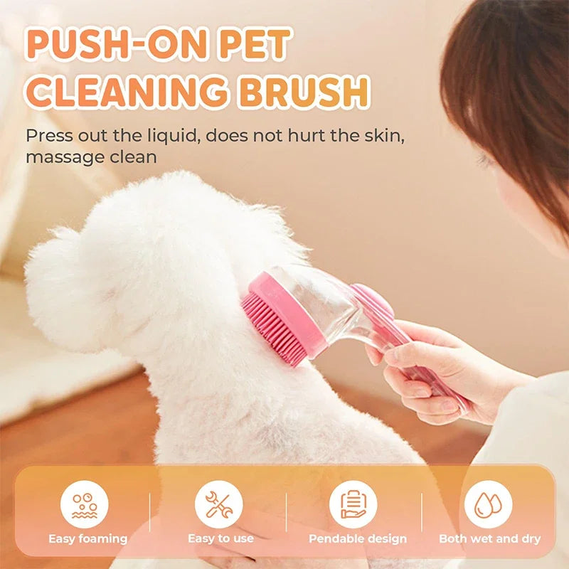 2-in-1 Long Handle Pet Bath Brush with Dispenser